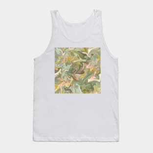 Desert Sage with Gold Silk Marble - Light Sage Green, Peach, and Off White Liquid Paint Pattern Tank Top